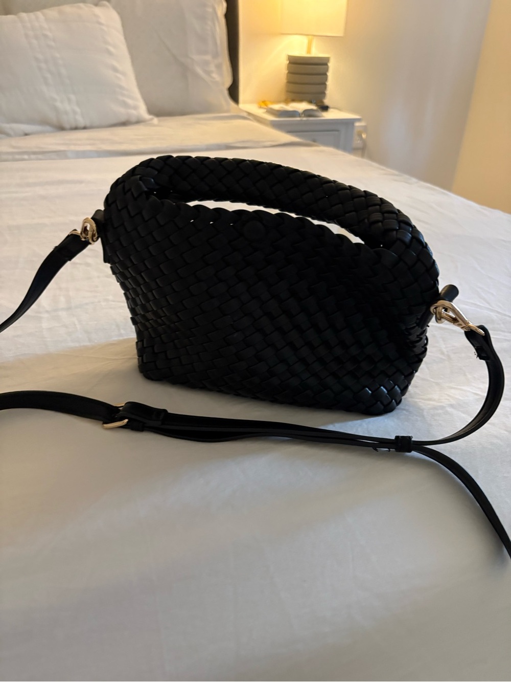 Woven Black Crossbody Bag with Detachable Strap